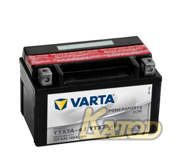 Мото аккумулятор 6Ah Varta 12V 506 015 005 A514 AGM
