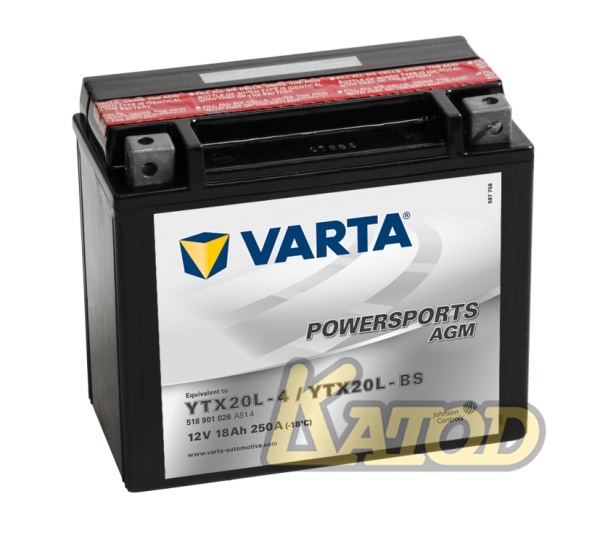 Мото аккумулятор 18Ah Varta 12V 518 901 026 A514 AGM