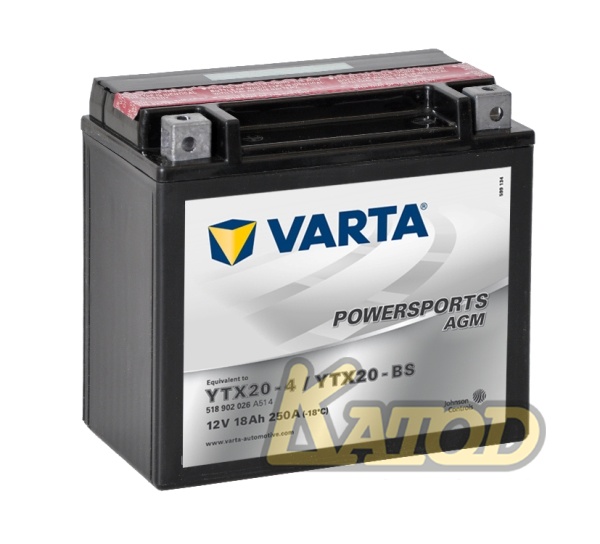 Мото аккумулятор 18Ah Varta 12V 518 902 026 A514 AGM