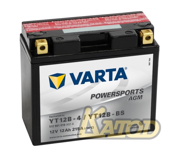Мото аккумулятор 12Ah Varta 12V 512 901 019 A514 AGM